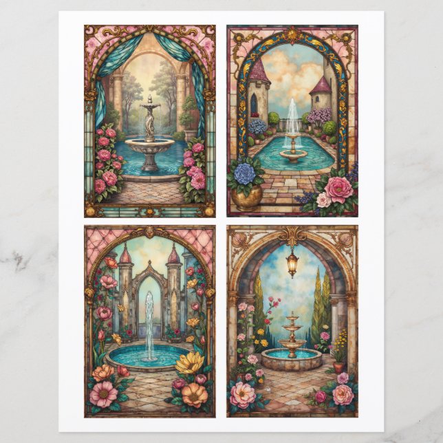 Baroque style water fountain scenes paper cards (Front)