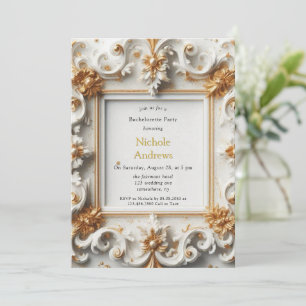 Baroque Style White Gold Bachelorette Party Invitation