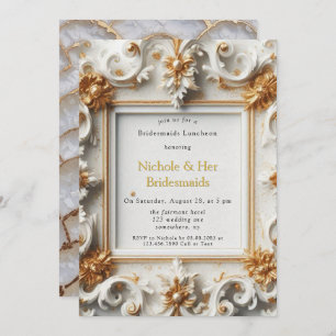 Baroque Style White Gold Bridesmaids Luncheon Invitation