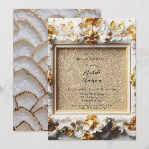 Baroque Style White Gold Brunch and Bubbly Invitation