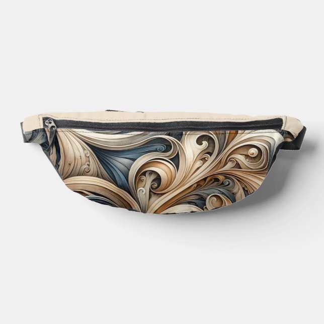 Baroque Swirl Pattern in Blue & Gold Bum Bags (Lay Down)