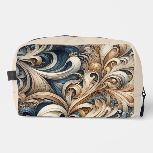 Baroque Swirl Pattern in Blue & Gold Dopp Kit (Front)