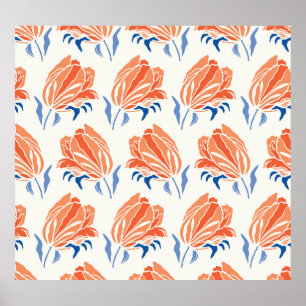 Baroque Tulip: Botanical Vintage Linocut Poster