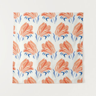 Baroque Tulip: Botanical Vintage Linocut Tapestry