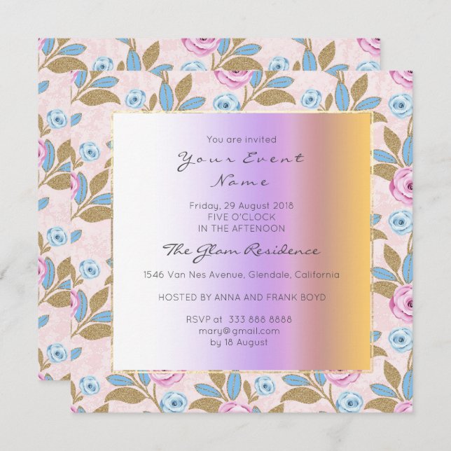 Baroque Versaille Marie Antoinette Floral Pastel Invitation (Front/Back)