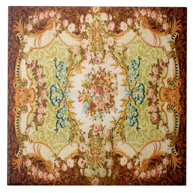 Baroque Victorian floral rose french tapestry Ceramic Tile (Front)