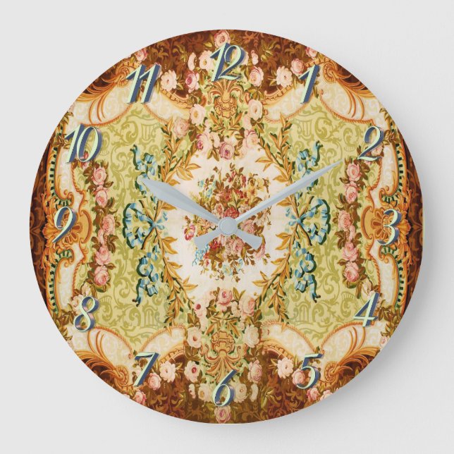 Baroque Victorian floral rose french tapestry Large Clock (Front)