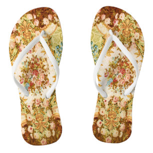 Baroque Victorian floral rose french tapestry Thongs