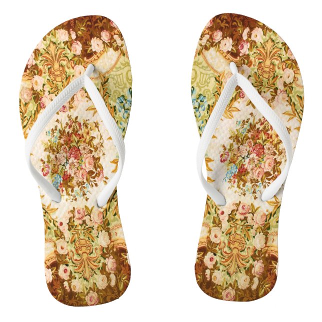 Baroque Victorian floral rose tapestry Thongs (Footbed)