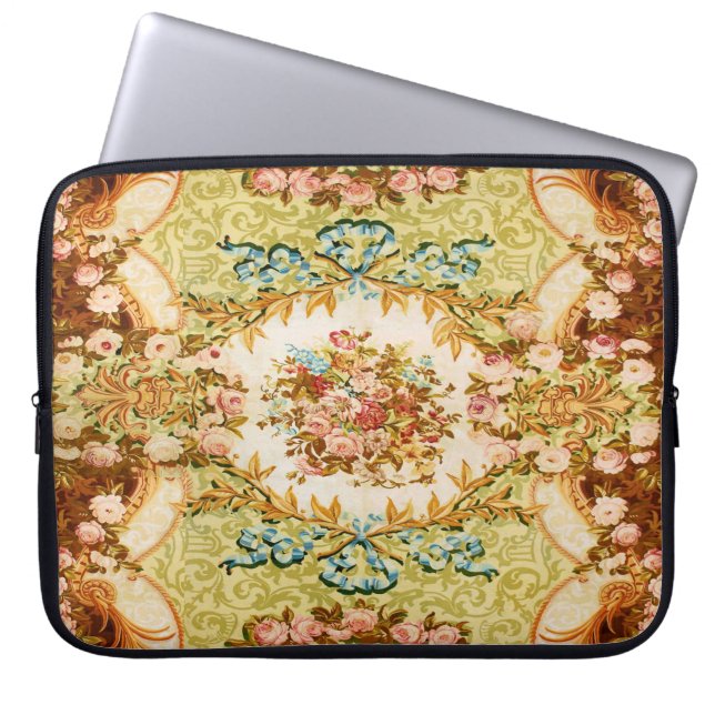 Baroque Victorian floral tapestry look brown pink Laptop Sleeve (Front)
