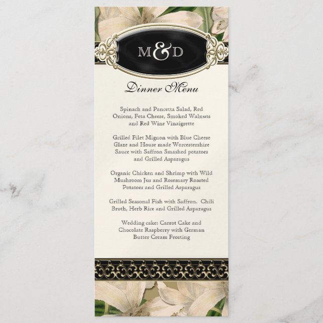 Baroque Vintage Lily Gold Formal Wedding Menu (Front)