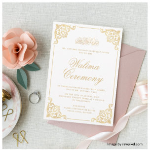 Baroque Walima White Islamic Muslim Wedding Invitation