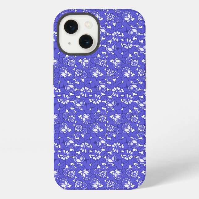 Baroque wallpaper - blue Flower Pattern iPhone Case (Back)