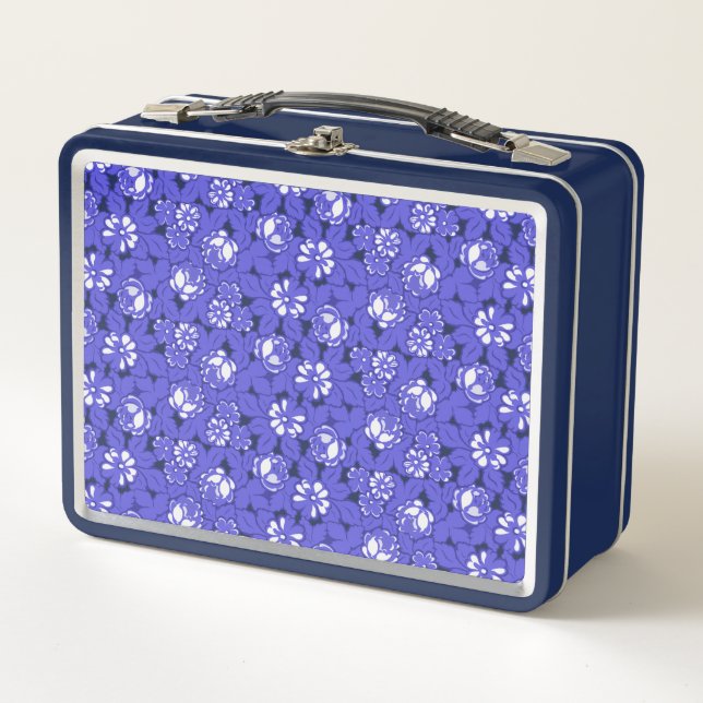 Baroque wallpaper - blue flower pattern metal lunch box (Front)