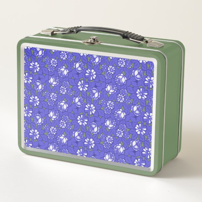 Baroque wallpaper - blue flower pattern metal lunch box (Front)