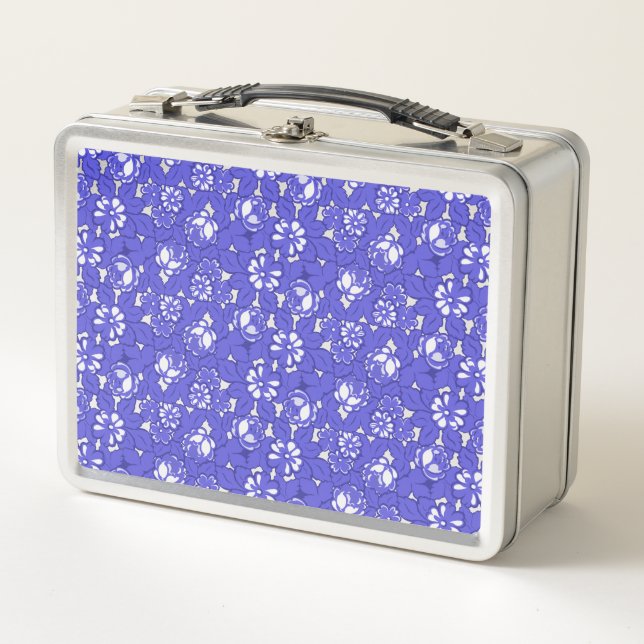 Baroque wallpaper - blue flower pattern metal lunch box (Front)
