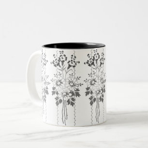 Baroque Wallpaper Flower bouquet grey Two-Tone Coffee Mug