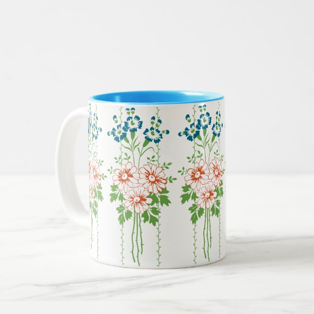 Baroque Wallpaper Flower bouquet... Two-Tone Coffee Mug (Front Left)