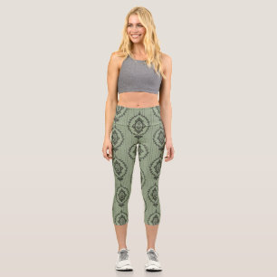 Baroque Wallpaper in Green Capri Leggings
