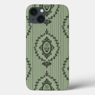 Baroque Wallpaper in Green iPhone 13 Case