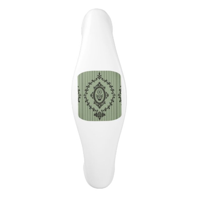 Baroque Wallpaper in Green Ceramic Cabinet Pull (Front)