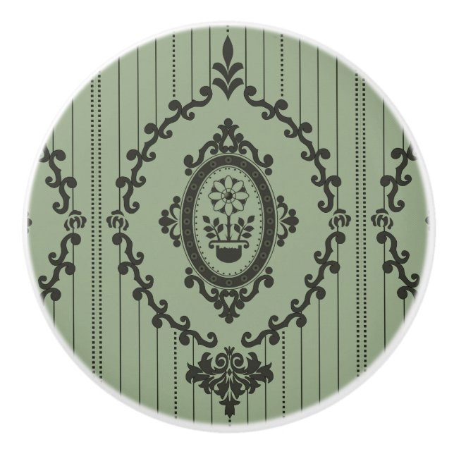 Baroque Wallpaper in Green Ceramic Knob (Front)