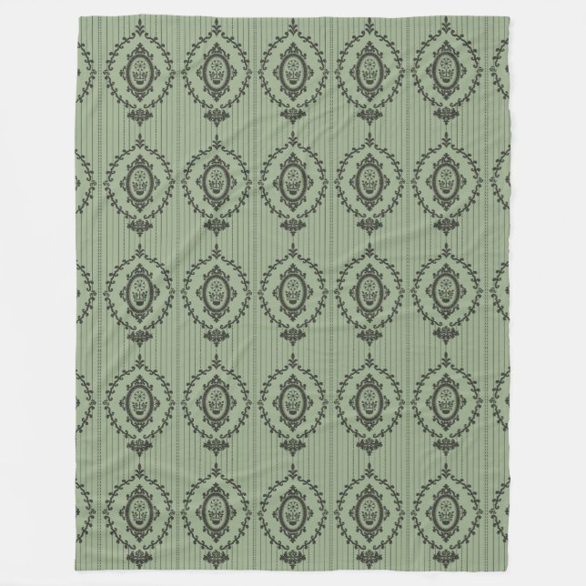 Baroque Wallpaper in Green Fleece Blanket (Front)