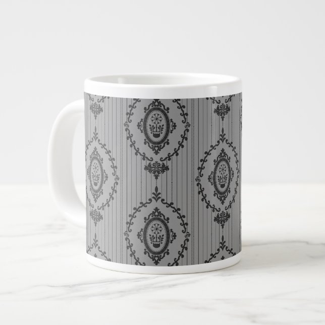 Baroque Wallpaper in  Grey Large Coffee Mug (Front Left)