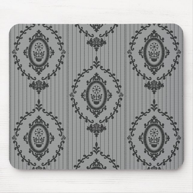 Baroque Wallpaper in Grey Mouse Pad (Front)