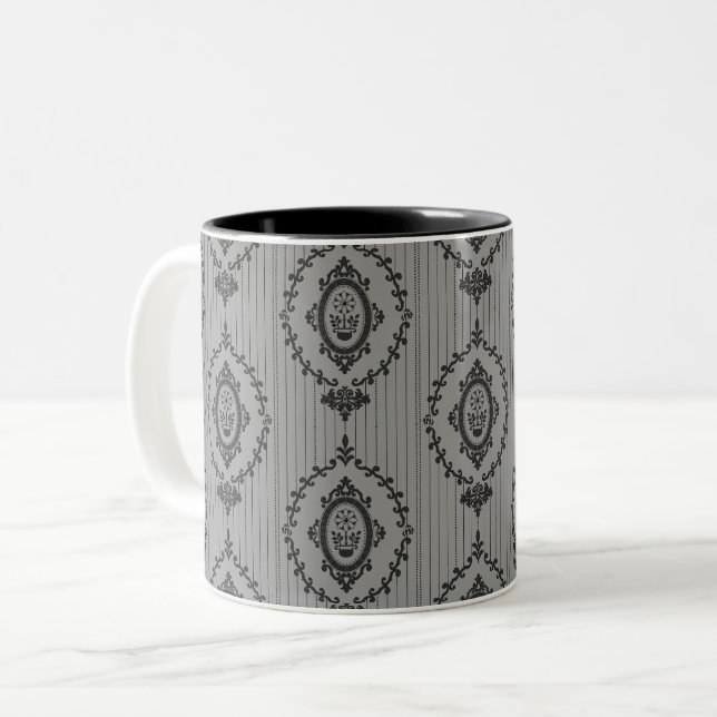 Baroque Wallpaper in  Grey Two-Tone Coffee Mug (Front Left)
