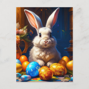Baroque White Easter Bunny with Eggs Postcard