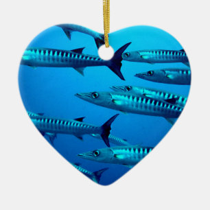 barracuda dive deep sea ocean water tropical wave ceramic ornament