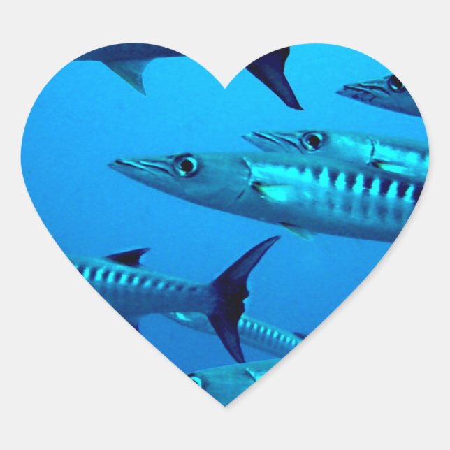 barracuda dive deep sea ocean water tropical wave heart sticker (Front)