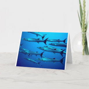 barracuda dive deep sea ocean water tropical wave thank you card