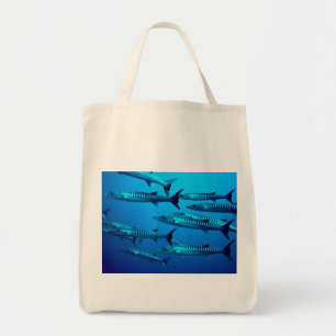 barracuda dive deep sea ocean water tropical wave tote bag