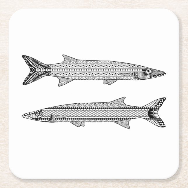 Barracuda Fish Adult Colouring Paper Coaster (Front)