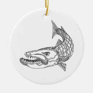 Barracuda Fish Doodle Art Ceramic Tree Decoration