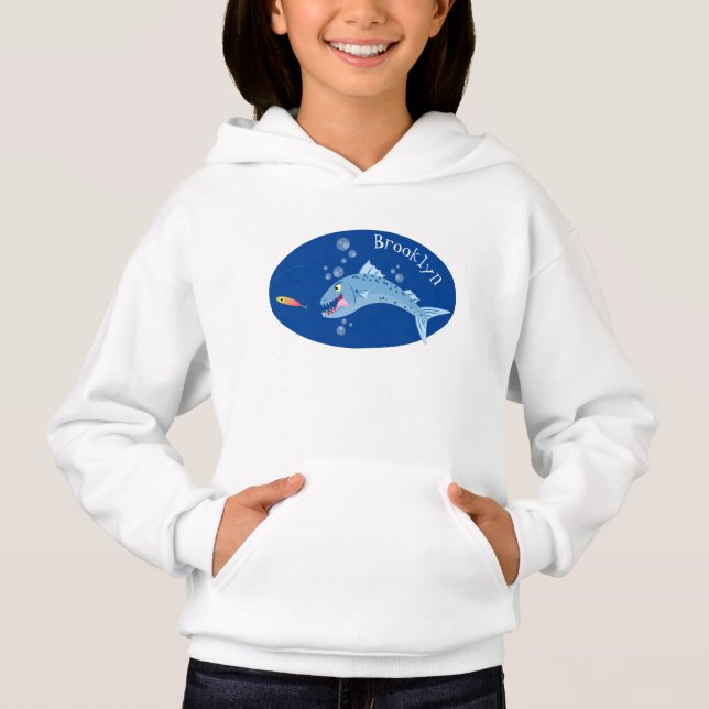 Barracuda fish hungry fishing cartoon illustration (Front)