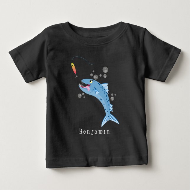 Barracuda fish hungry fishing cartoon illustration baby T-Shirt (Front)
