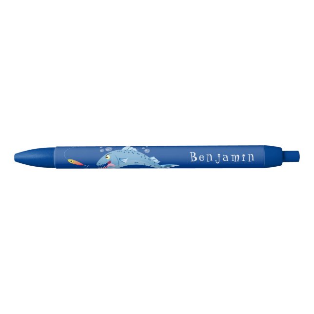 Barracuda fish hungry fishing cartoon illustration black ink pen (Front)