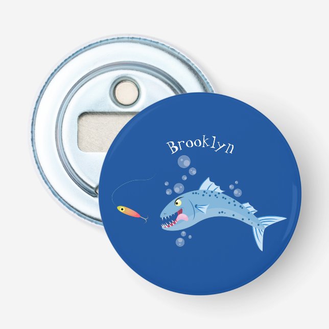Barracuda fish hungry fishing cartoon illustration bottle opener (Front)