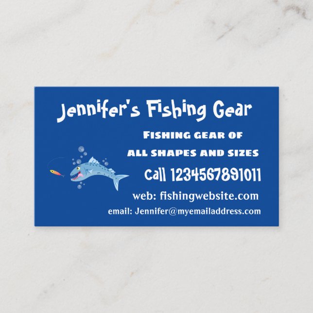 Barracuda fish hungry fishing cartoon illustration business card (Front)