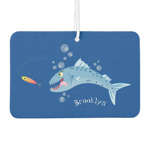 Barracuda fish hungry fishing cartoon illustration car air freshener