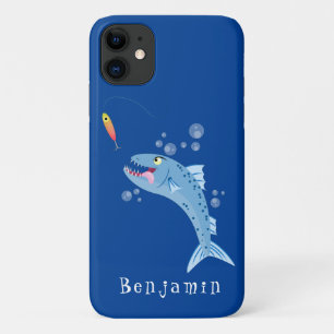 Barracuda fish hungry fishing cartoon illustration iPhone 11 case