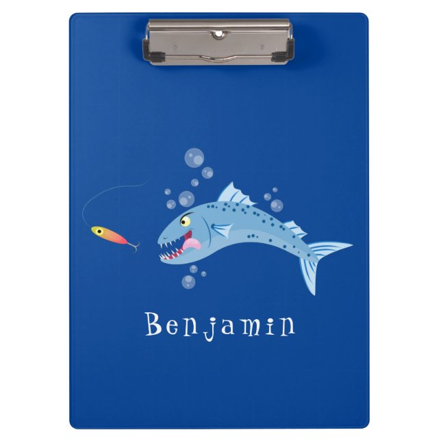 Barracuda fish hungry fishing cartoon illustration clipboard (Front)