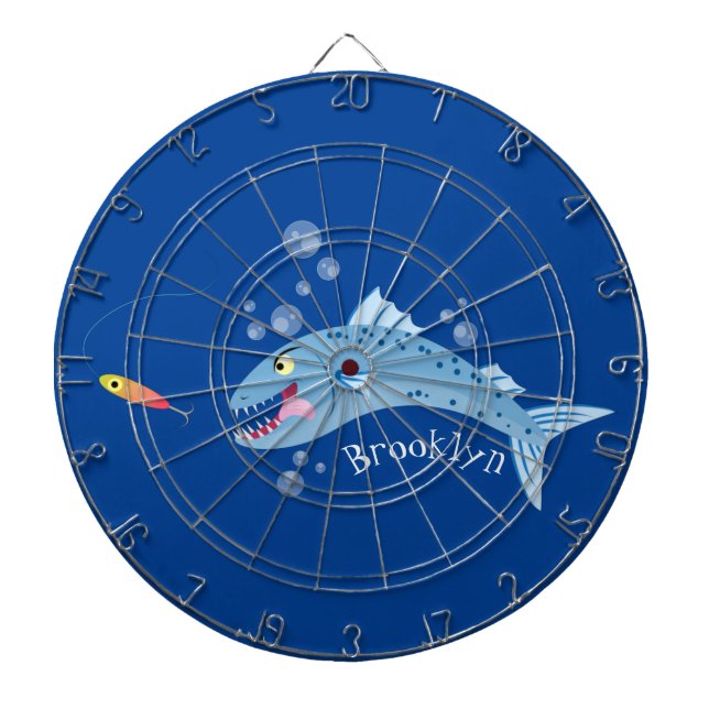 Barracuda fish hungry fishing cartoon illustration dartboard (Front)