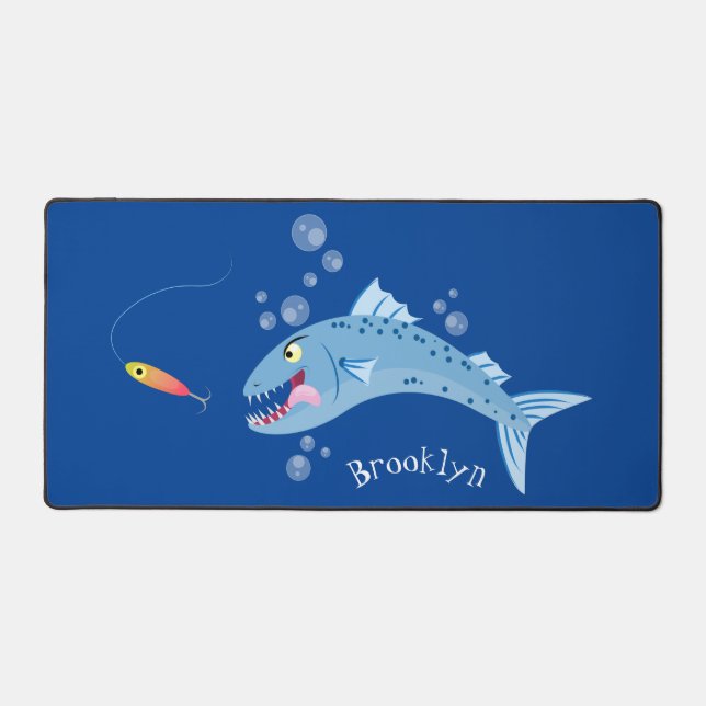 Barracuda fish hungry fishing cartoon illustration desk mat (Front)