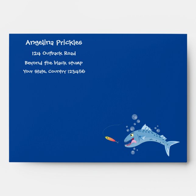 Barracuda fish hungry fishing cartoon illustration envelope (Front)