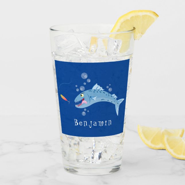 Barracuda fish hungry fishing cartoon illustration glass (Back Ice)
