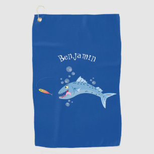 Barracuda fish hungry fishing cartoon illustration golf towel